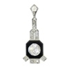 Circa 1930 Art Deco pendant, onyx plaque with a prominent rose cut diamond